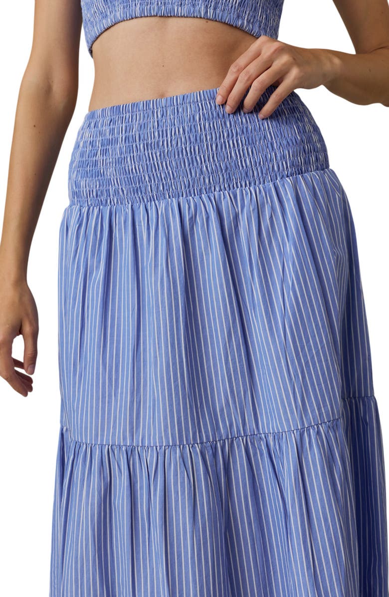 Faherty Coastal Tiered Poplin Maxi Skirt, Alternate, color, Deepwater Stripe