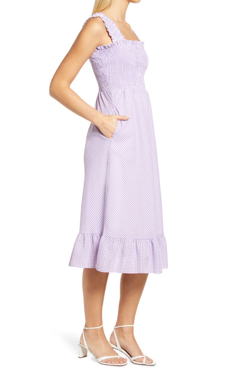Eliza J Smocked Gingham Seersucker Midi Sundress, Alternate, color, 