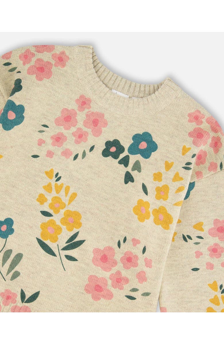 Deux par Deux Knitted Sweater with Floral, Alternate, color, Heather Beige Gray