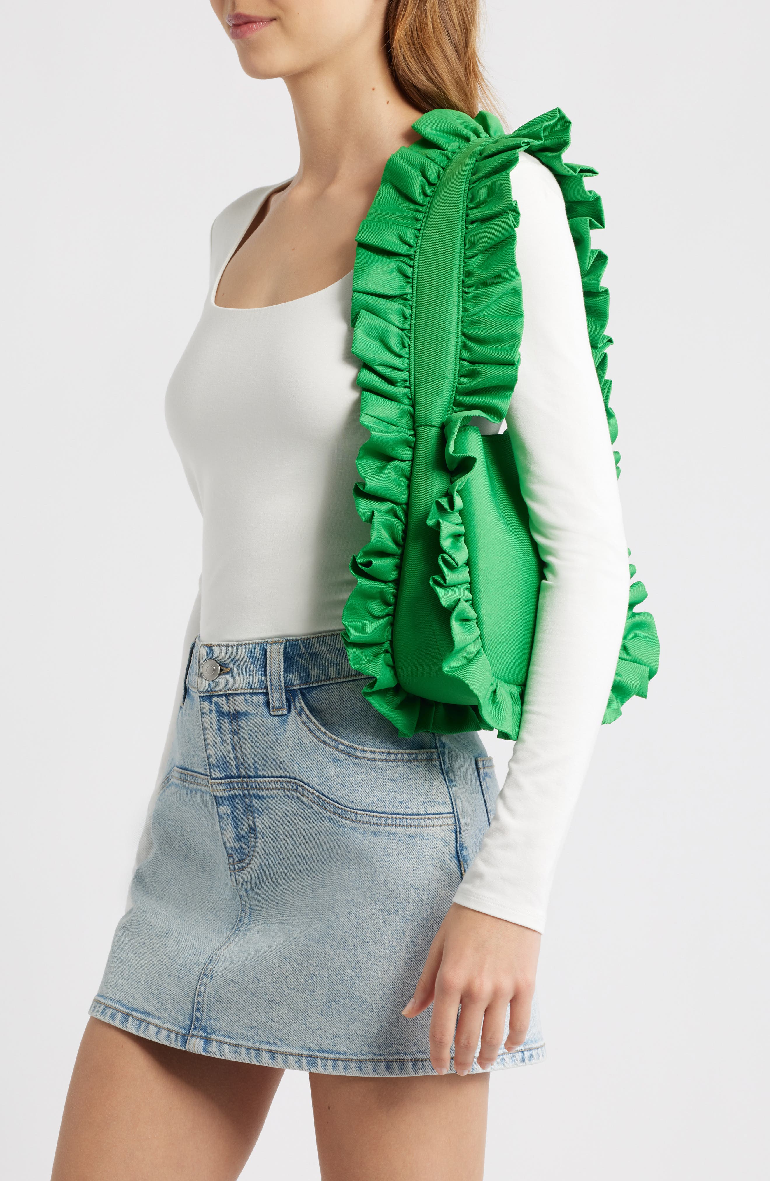 Baggy London Original Ruffle Twill Tote, Alternate, color, Jade Green