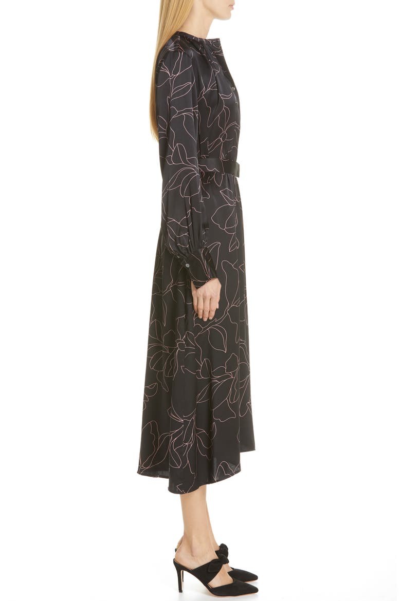Alowette Silk Shirtdress, Alternate, color, TRUE BLACK FLMNT ROSE