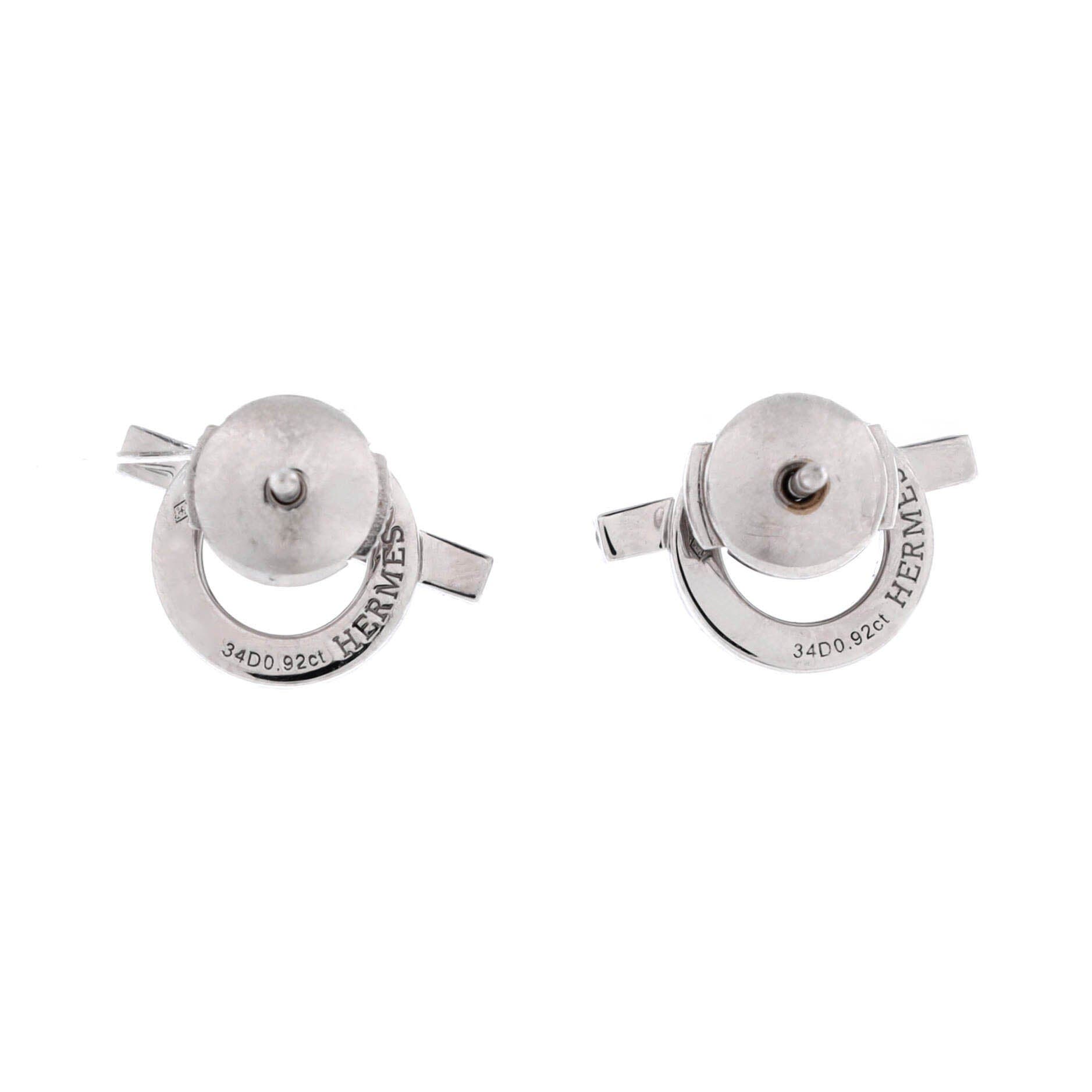 Pre-Owned Hermes Finesse Stud Earrings 18K White Gold and Diamonds, Alternate, color, White Gold