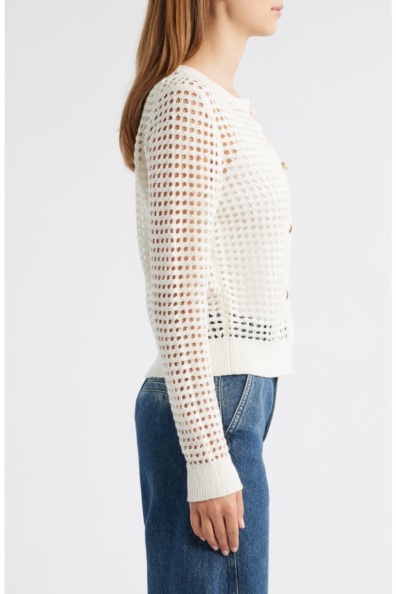 Ezra Open Stitch Cardigan, Alternate, color, WHITE
