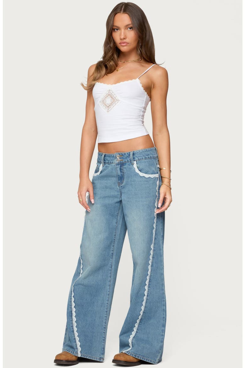 Alisha Lace Trim Low Rise Jeans, Alternate, color, BLUE-WASHED