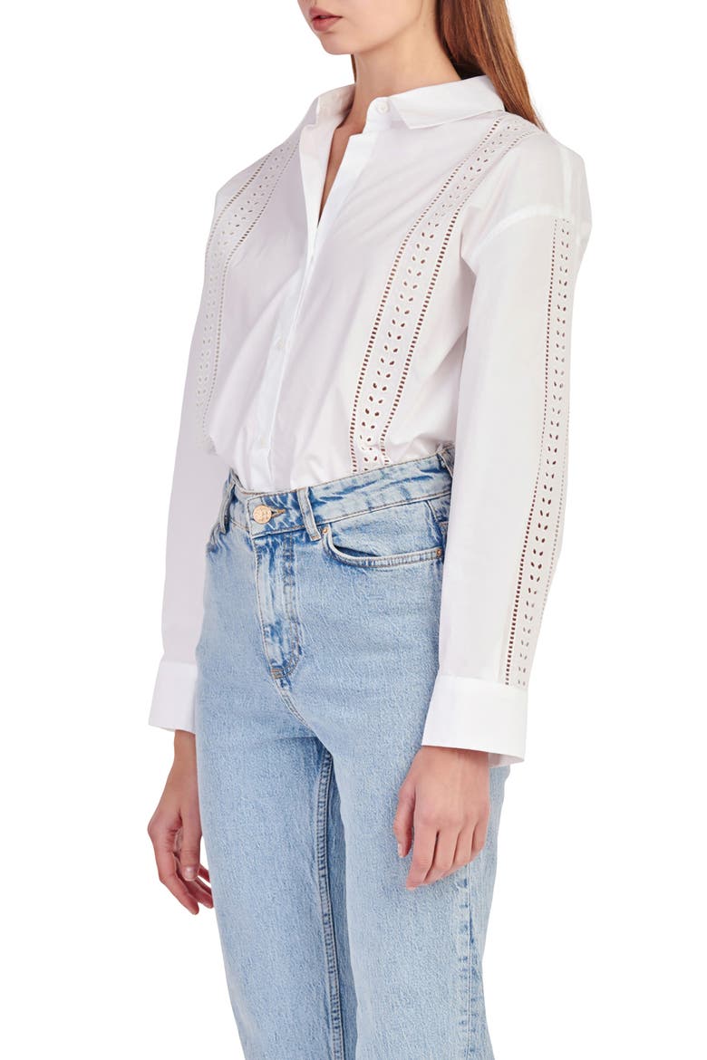 Eyelet Detail Cotton Button-Up Shirt, Alternate, color, WHITE
