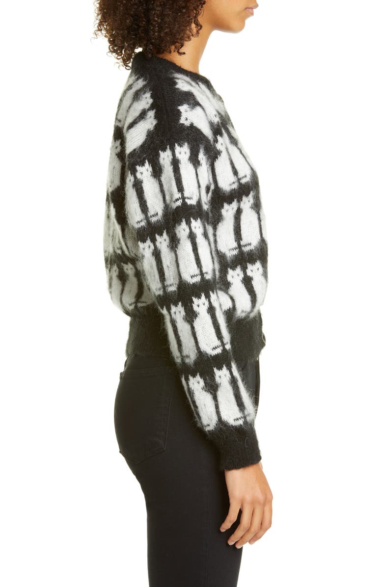 Ashley Williams Cat Jacquard Mohair Cardigan, Alternate, color, 