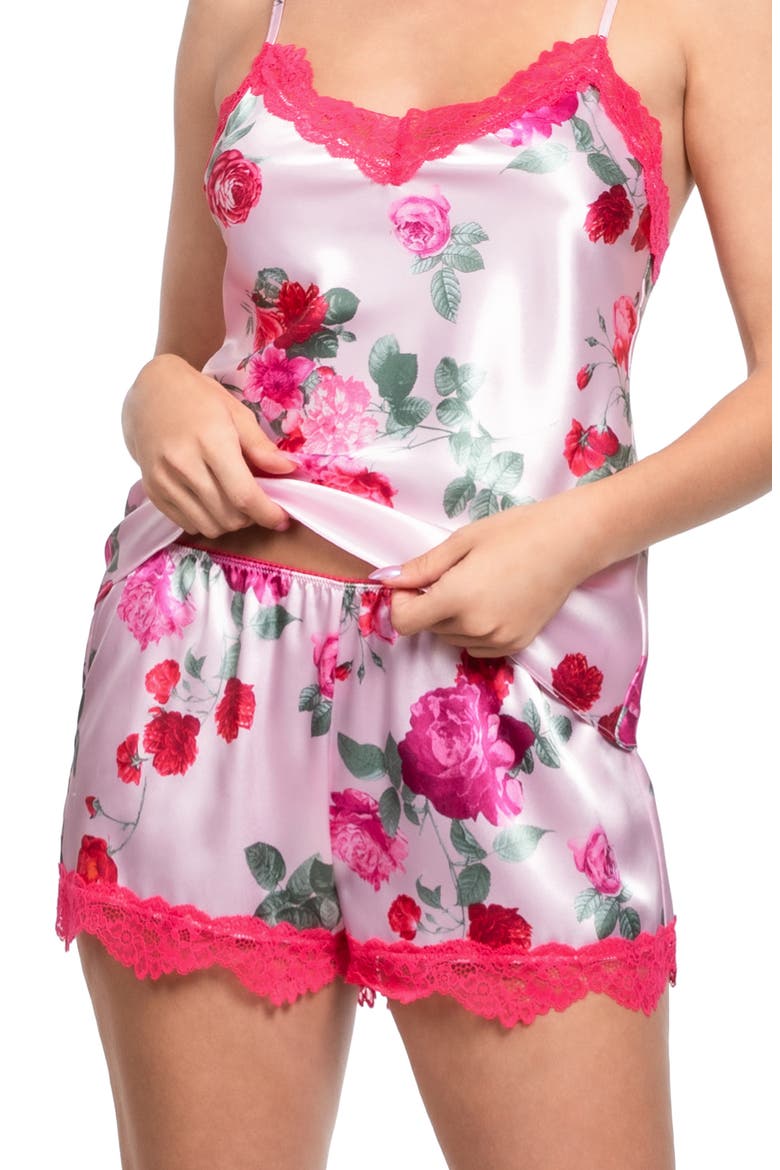 Alyssa Lace Trim Strappy Short Satin Pajamas, Alternate, color, LIGHT PINK