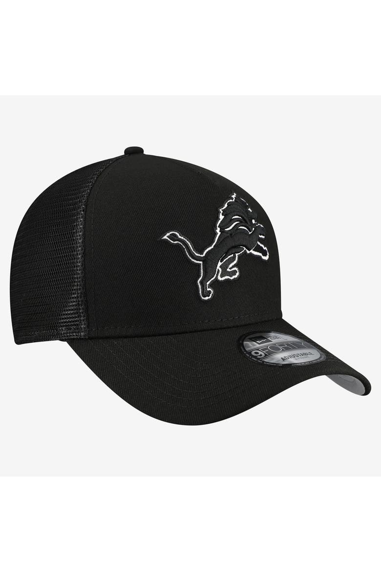 Men's New Era Black Detroit Lions City Script 9FORTY A-Frame Adjustable Hat, Alternate, color, Black