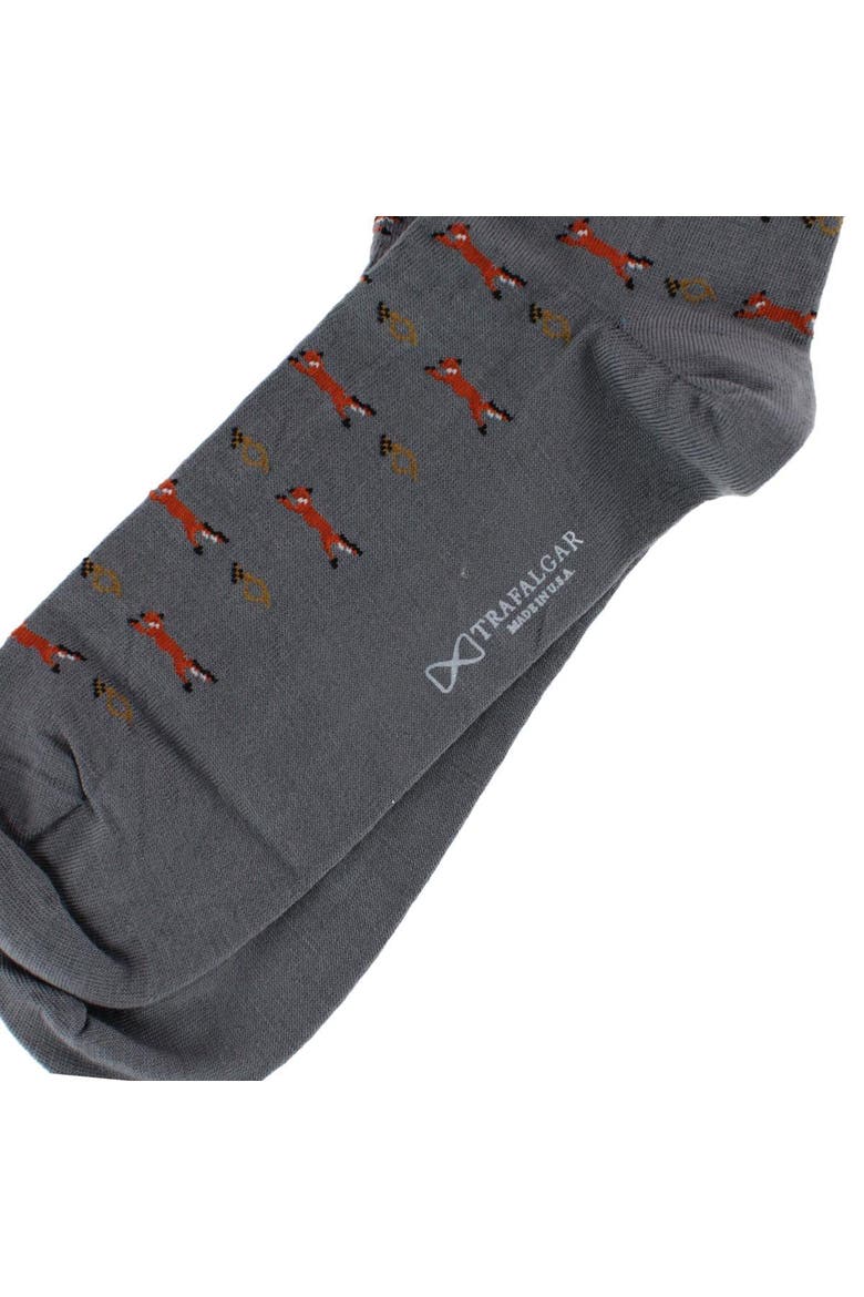 The Hunt Is On Mid-Calf Fox Noevlty Pima Cotton Dress Sock, Alternate, color, Mercury Grey