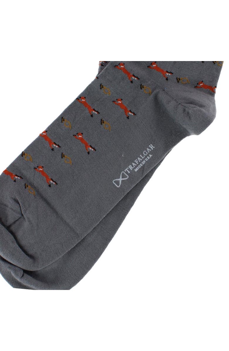 Trafalgar The Hunt Is On Mid-Calf Fox Noevlty Pima Cotton Dress Sock, Alternate, color, Mercury Grey