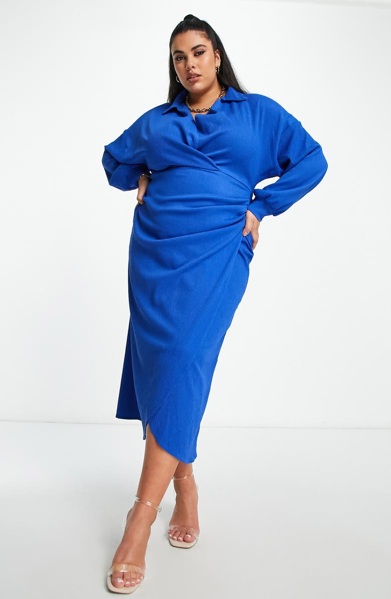 asos curve shirt dress ASOS DESIGN Curve satin oversized midi T-shirt dress in black