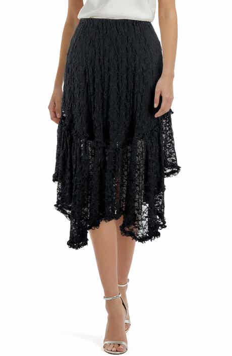 All in Favor Lace Asymmetric Hem Skirt