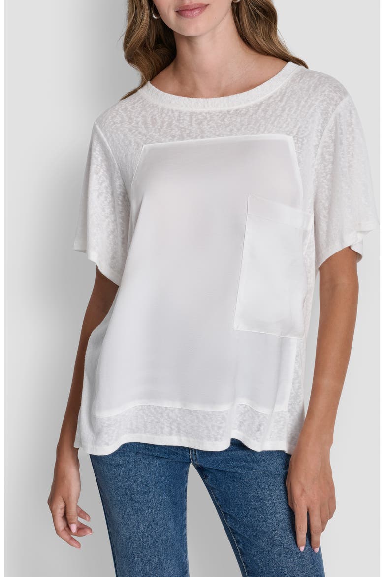 Mixed Media Satin Top, Main, color, IVORY