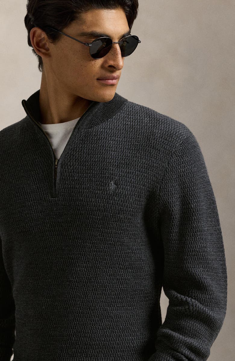 Polo Ralph Lauren Textured Wool Quarter Zip Sweater, Alternate, color, 