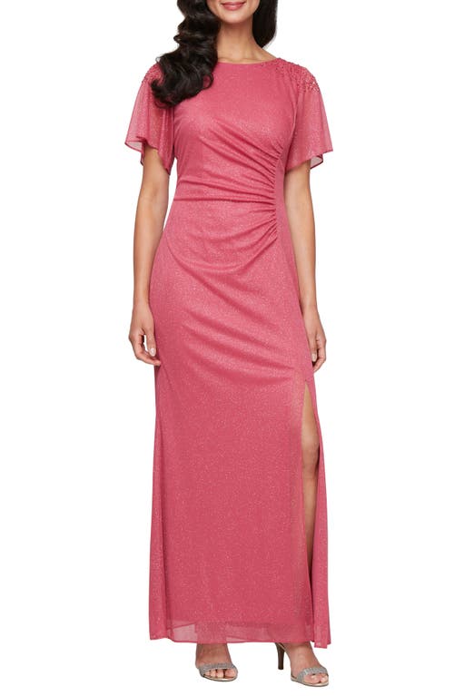 Shop Sl Fashions Sparkle Embellished Shoulder Gown In Rose