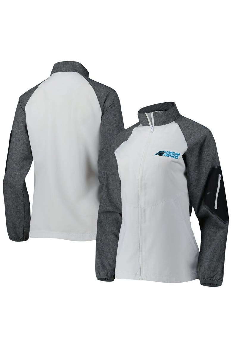 Women's Dunbrooke White/Gray Carolina Panthers Hurricane Raglan Full-Zip Windbreaker, Alternate, color, White