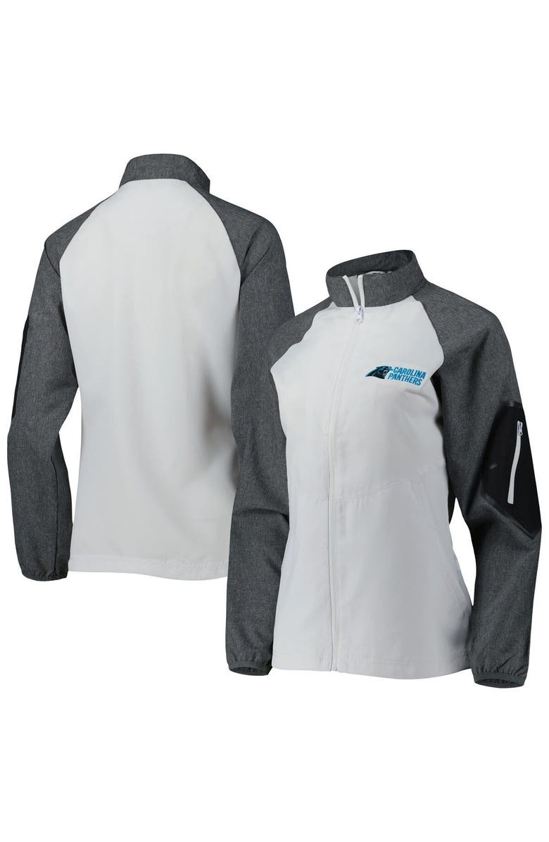 DUNBROOKE Women's Dunbrooke White/Gray Carolina Panthers Hurricane Raglan Full-Zip Windbreaker, Alternate, color,