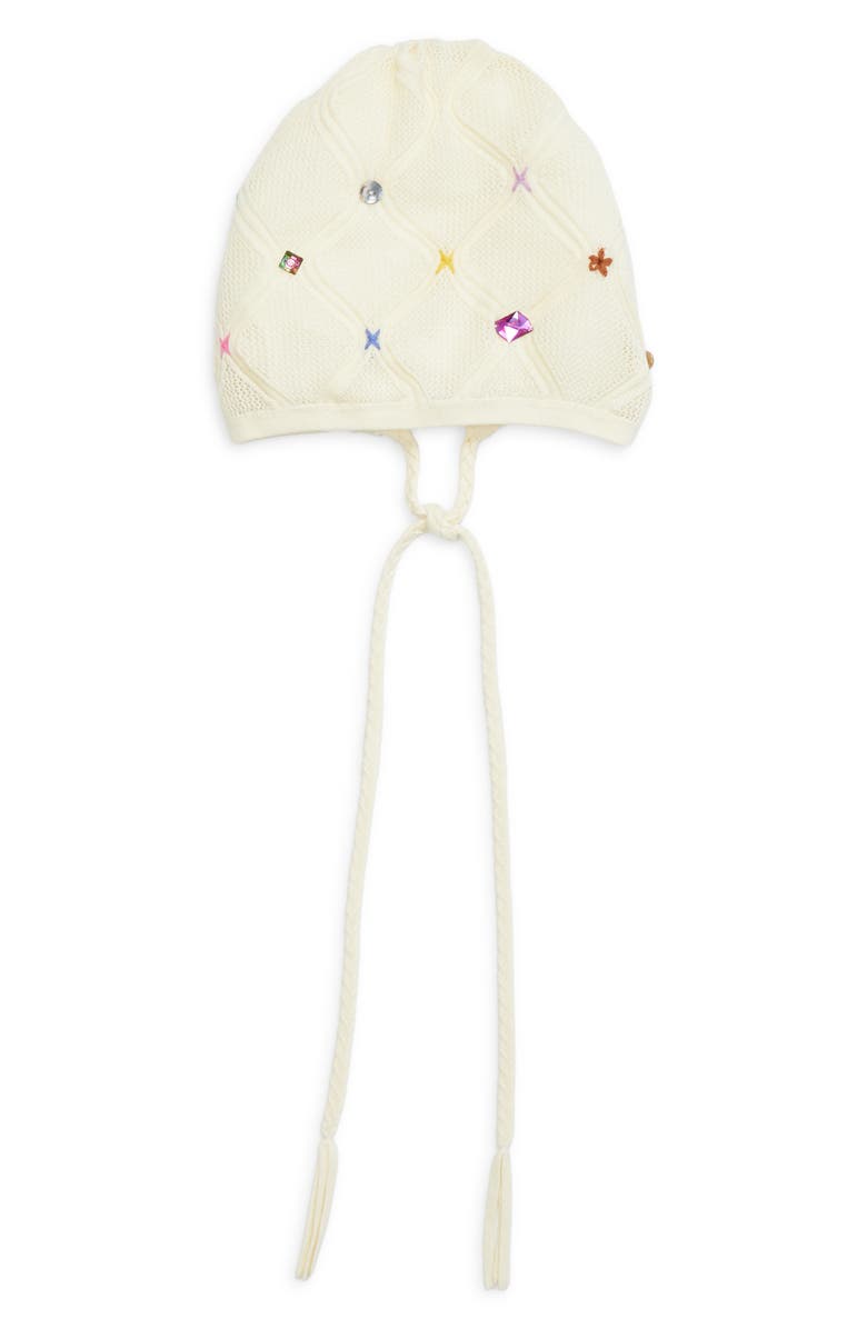 YanYan Cotton Lattice Stitch Beanie, Main, color, Ivory