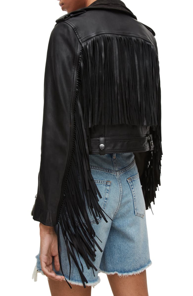 AllSaints Ayra Tassel Leather & Suede Jacket, Alternate, color, 