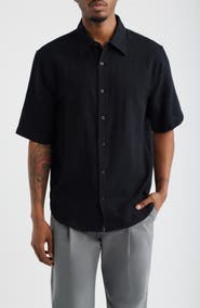 Open Edit Dune Oversize Short Sleeve Jacquard Button-Up Shirt