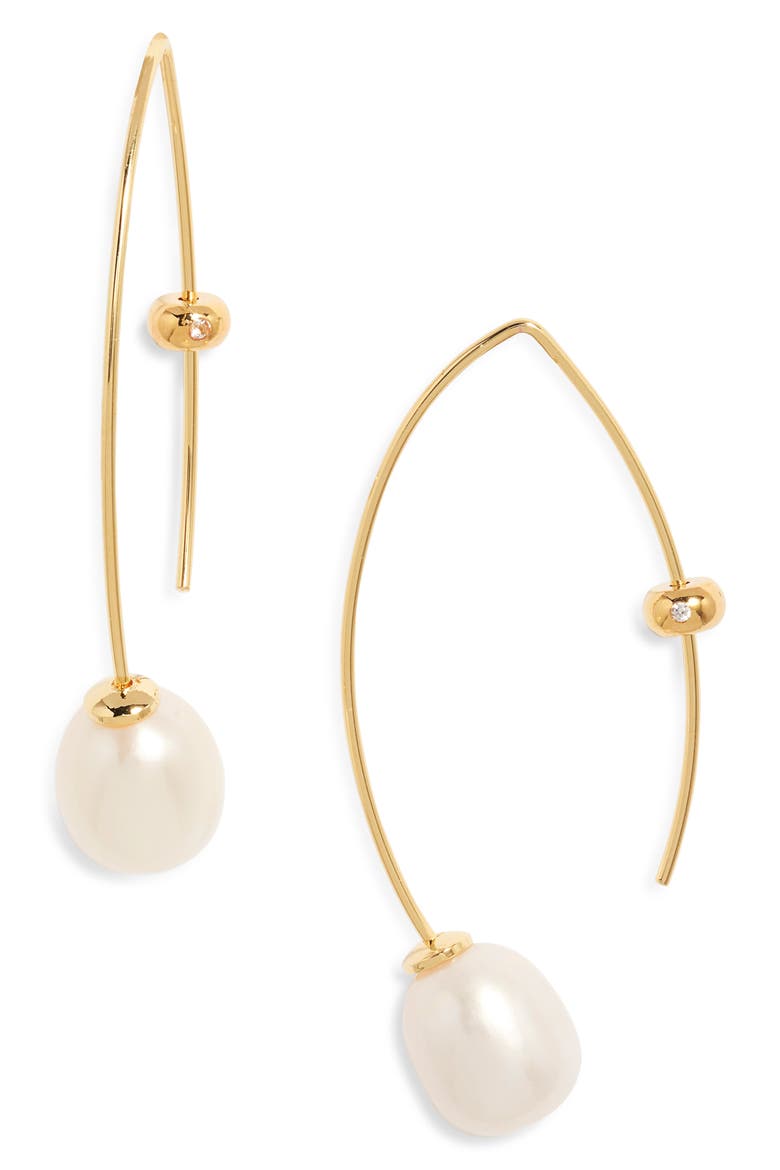 Demi Fine Freshwater Pearl Threader Earrings, Main, color, 14K GOLD PLATED