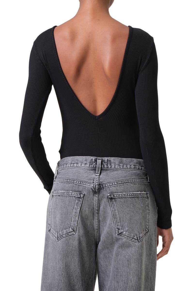 AGOLDE Bridget Rib V-Neck Bodysuit, Alternate, color, Black