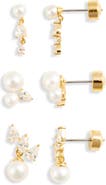Nordstrom Set of 3 Faux Pearl & Cubic Zirconia Earrings