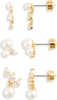 Nordstrom Set of 3 Faux Pearl & Cubic Zirconia Earrings
