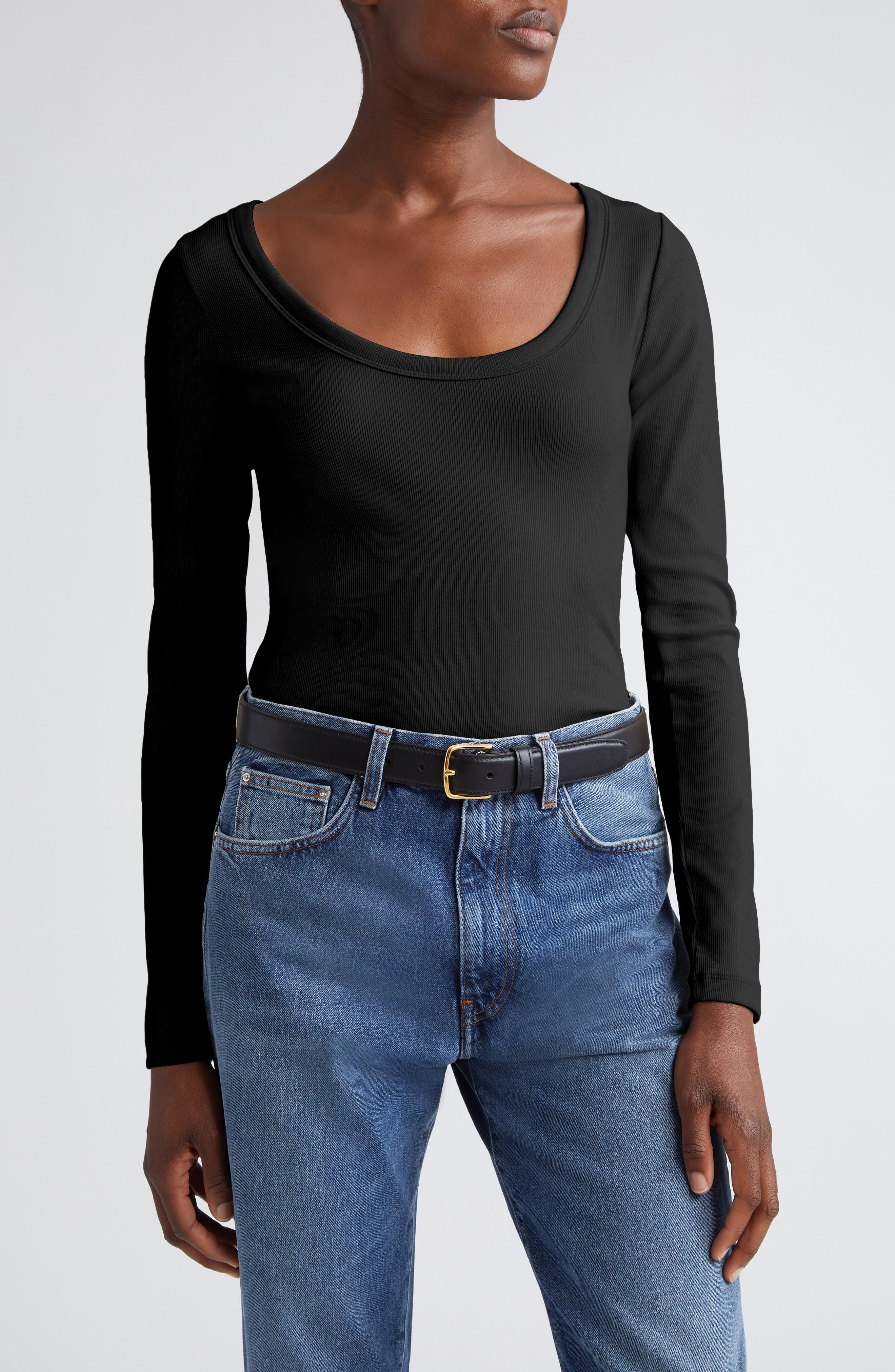 TOTEME Classic Long Sleeve Stretch Organic Cotton Rib Top (Women ...