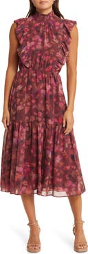 Steve Madden Anna Floral Mock Neck Midi Dress