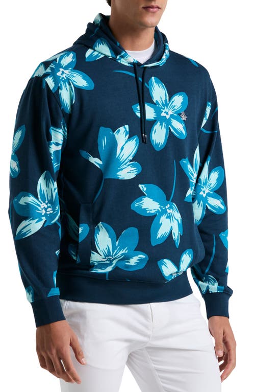 Original Penguin Floral French Terry Hoodie In Blue Wing Teal