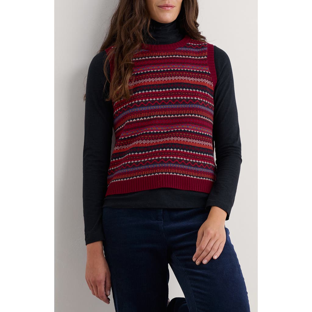 Seasalt Cornwall Percella Cove Fair Isle Merino Wool Blend Sweater Vest In Burgundy