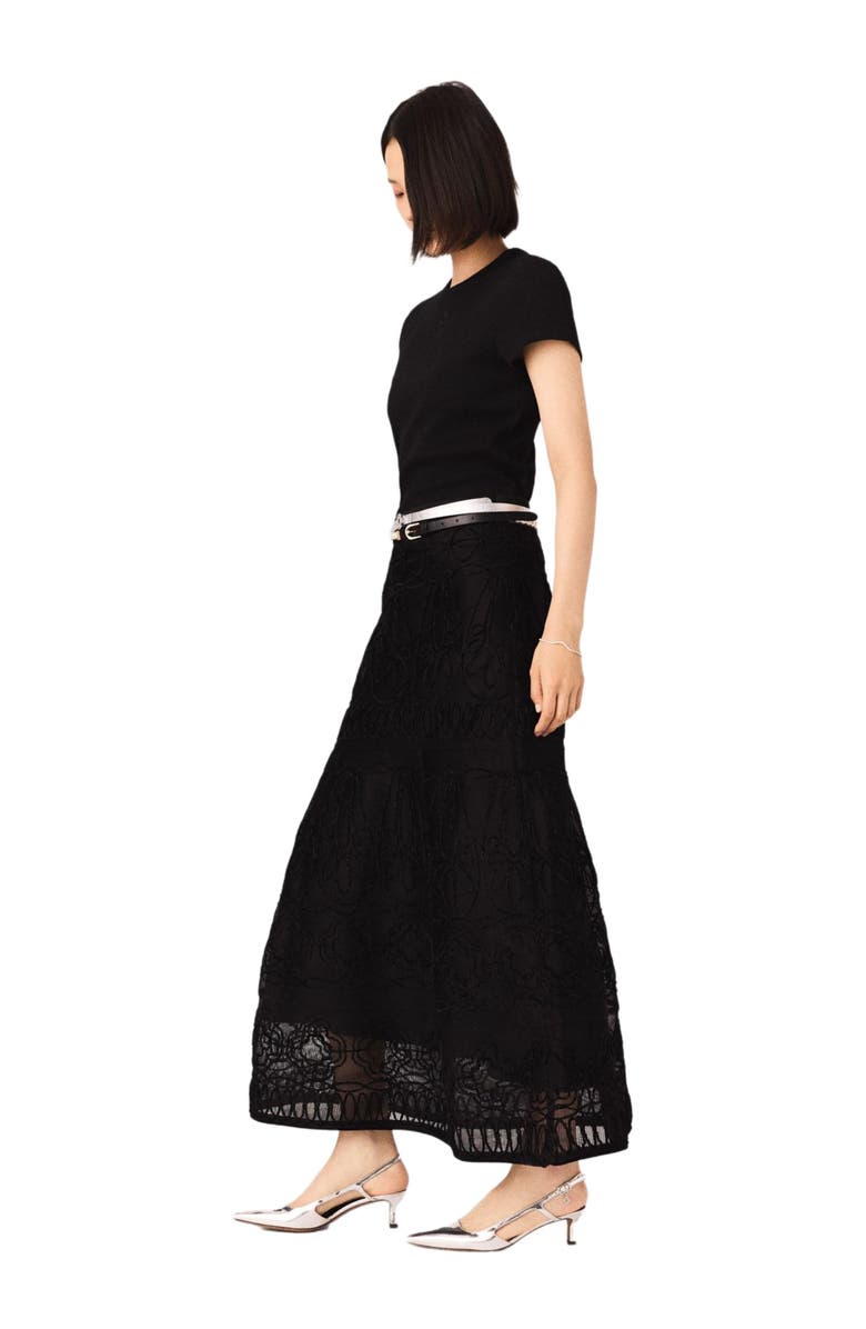 maje Embroidered basket-weave knit skirt, Alternate, color, Black