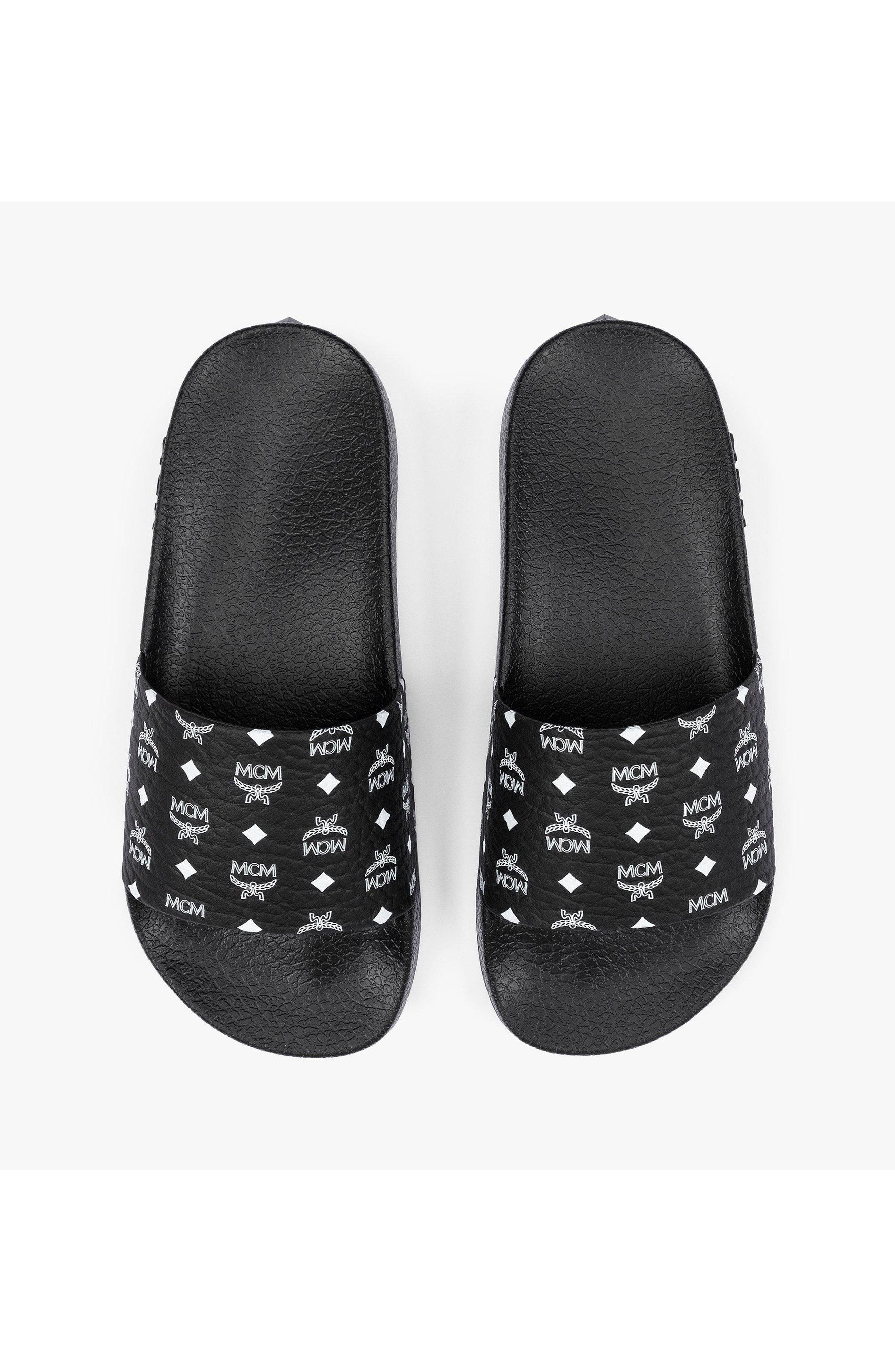 Monogram Print Rubber Slides, Alternate, color, Black