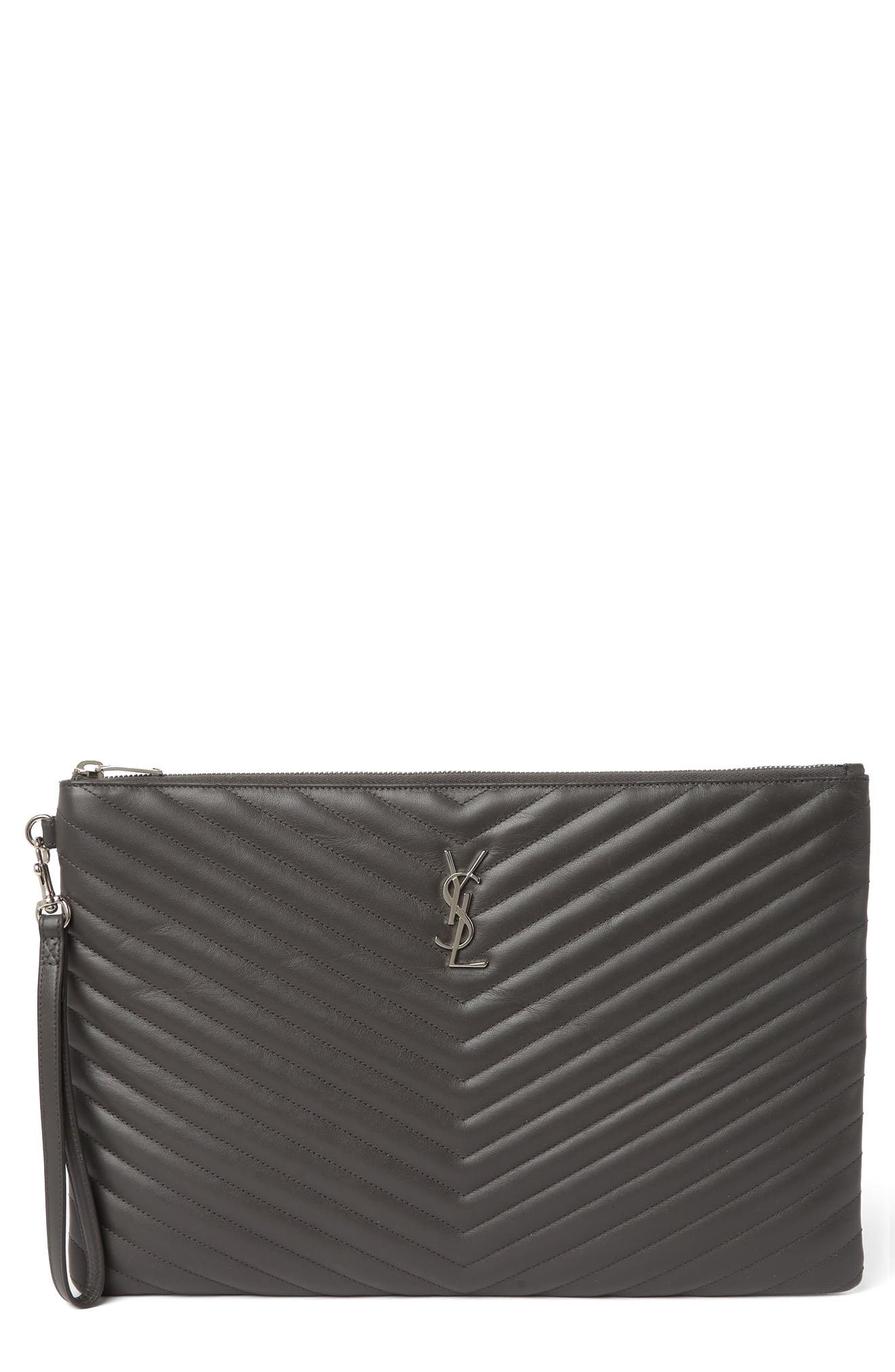 Large Monogram Matelassé Leather Pouch, Main, color, COAL