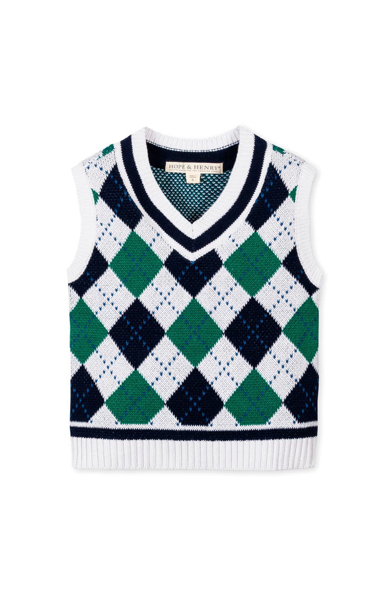 Hope & Henry Kids' Organic V-Neck Argyle Sweater Vest, Main, color, Pickleball Argyle
