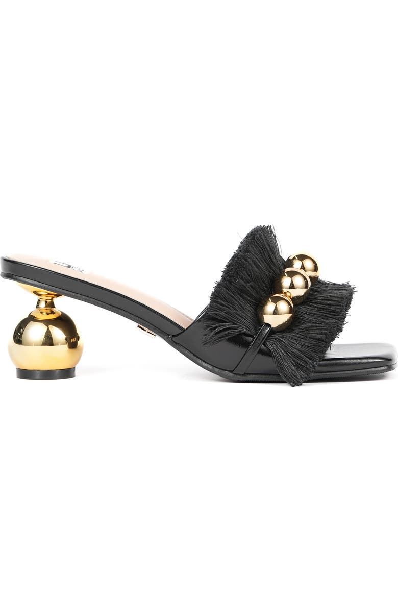 NINETY UNION Miami Fringed Orb Heel Slide Sandal, Alternate, color, Black