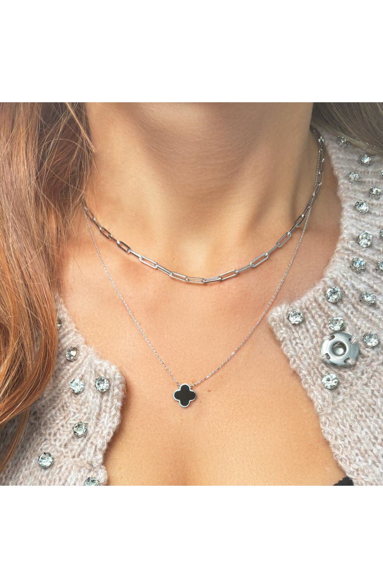The Lovery Fine Jewelry Small Onyx Single Clover Necklace, Alternate, color, White Gold