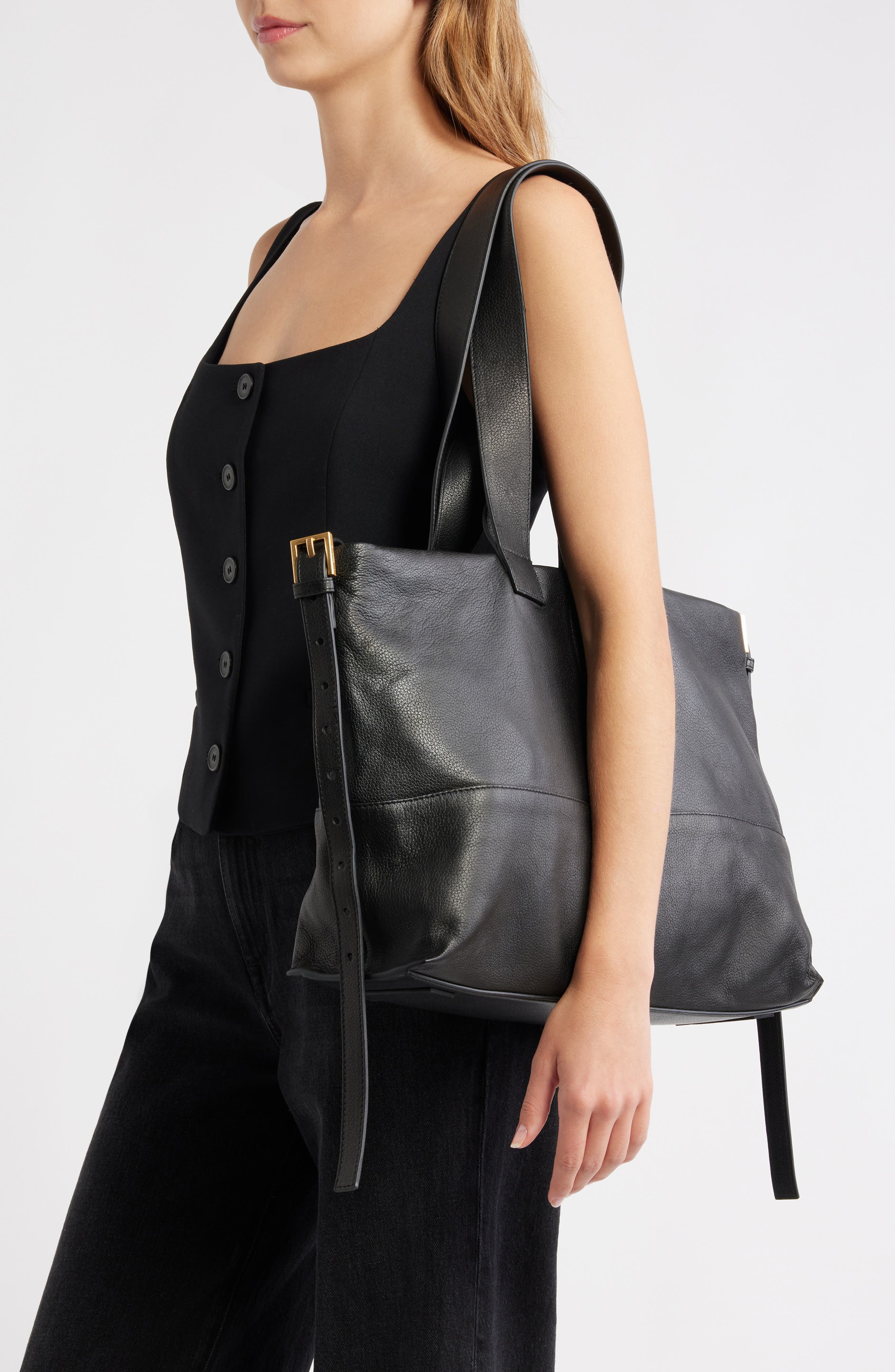 AllSaints Asha East/West Tote, Alternate, color, Black