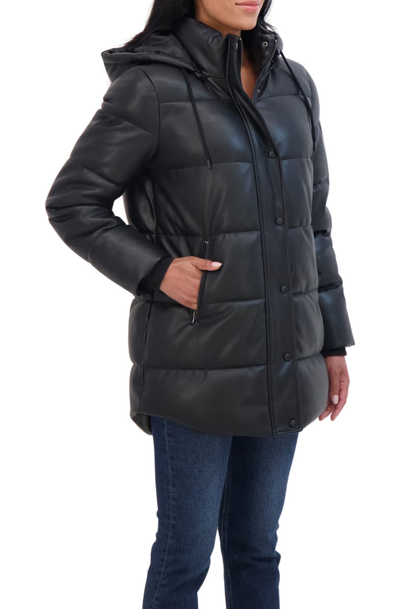 Sebby Faux Leather Hooded Puffer Jacket, Alternate, color, 
