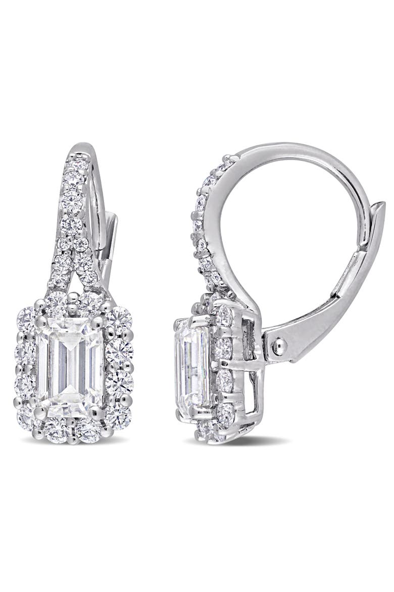 Moissanite Halo Leverback Earrings, Main, color, Sterling Silver