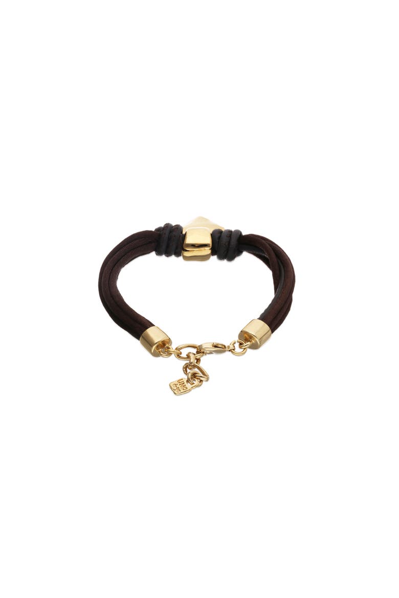 Silk-Effect Thread Blend Bracelet with Beige Leather and Heart Detail, Alternate, color, Gold