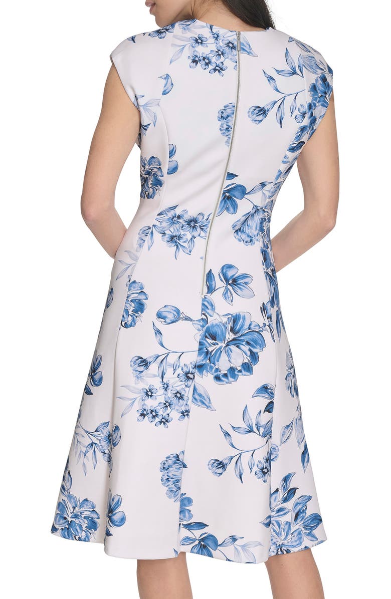 Calvin Klein Floral Cap Sleeve Fit & Flare Dress, Alternate, color, 
