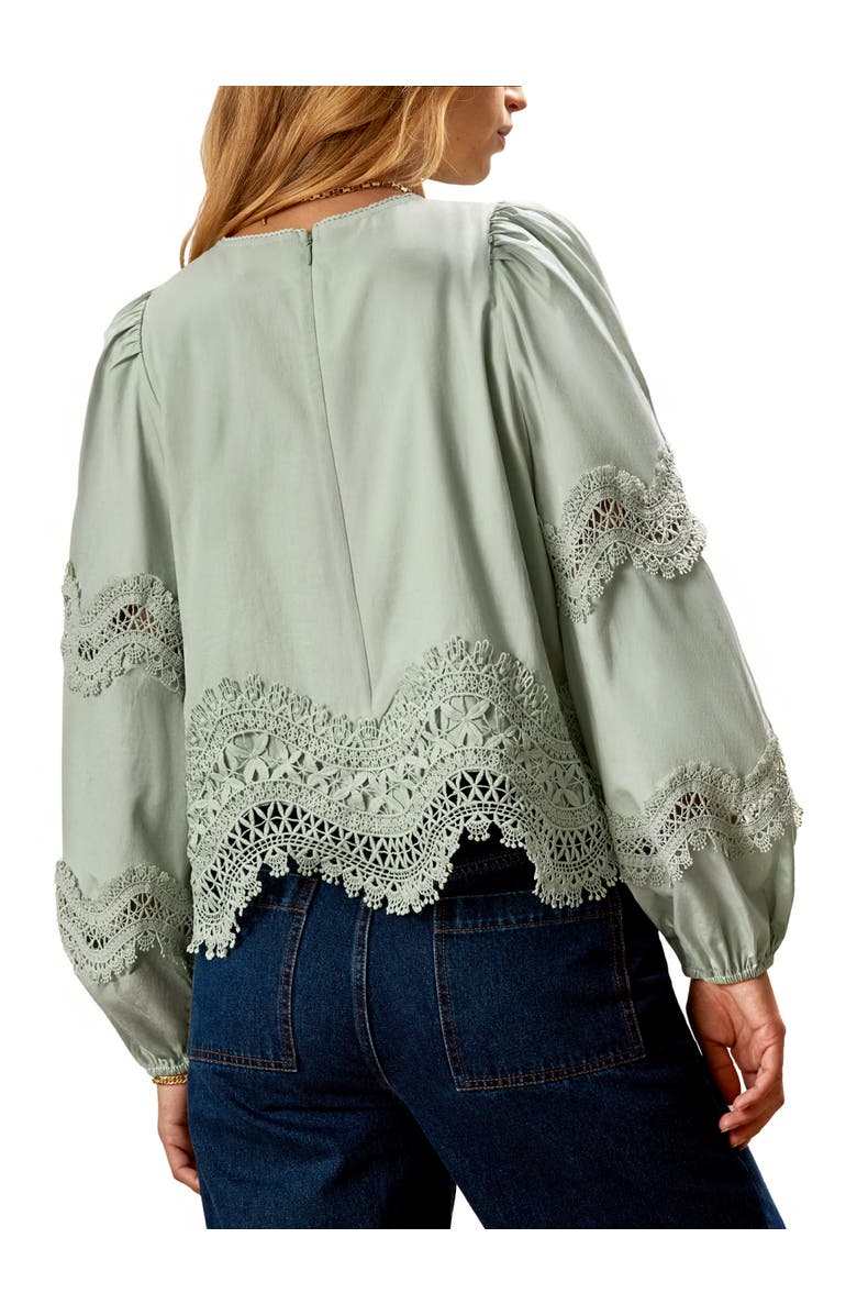 Ro&Zo Lace Panel Insert Long Sleeve Blouse, Alternate, color, Green