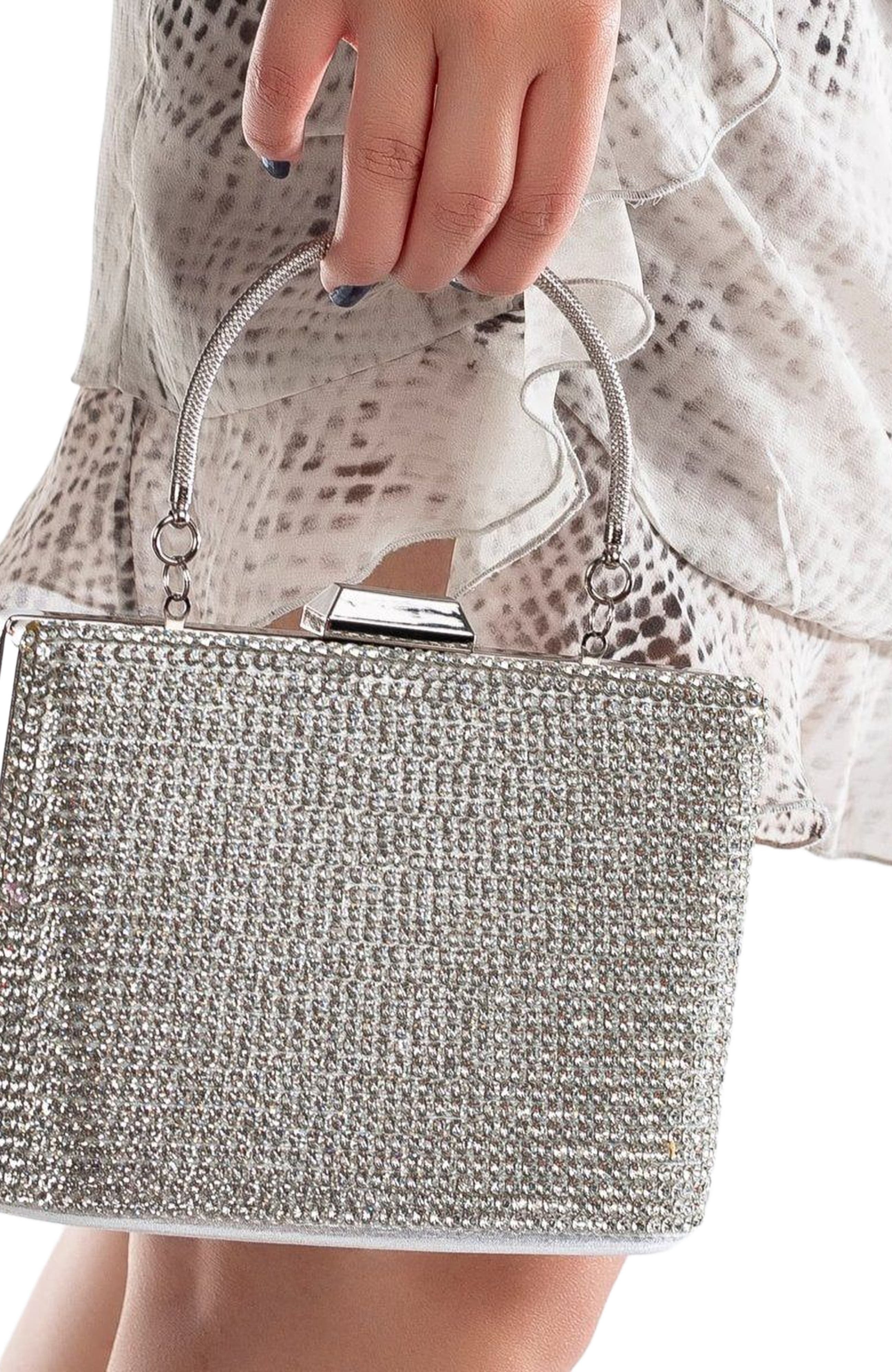 Forever & Always Shoes Marla Evening Clutch, Alternate, color, Silver Glitter Sequins