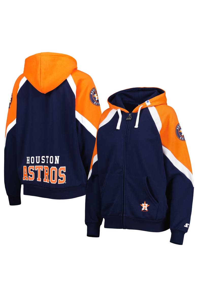 Women's Starter Navy/Orange Houston Astros Hail Mary Full-Zip Hoodie, Main, color, Navy