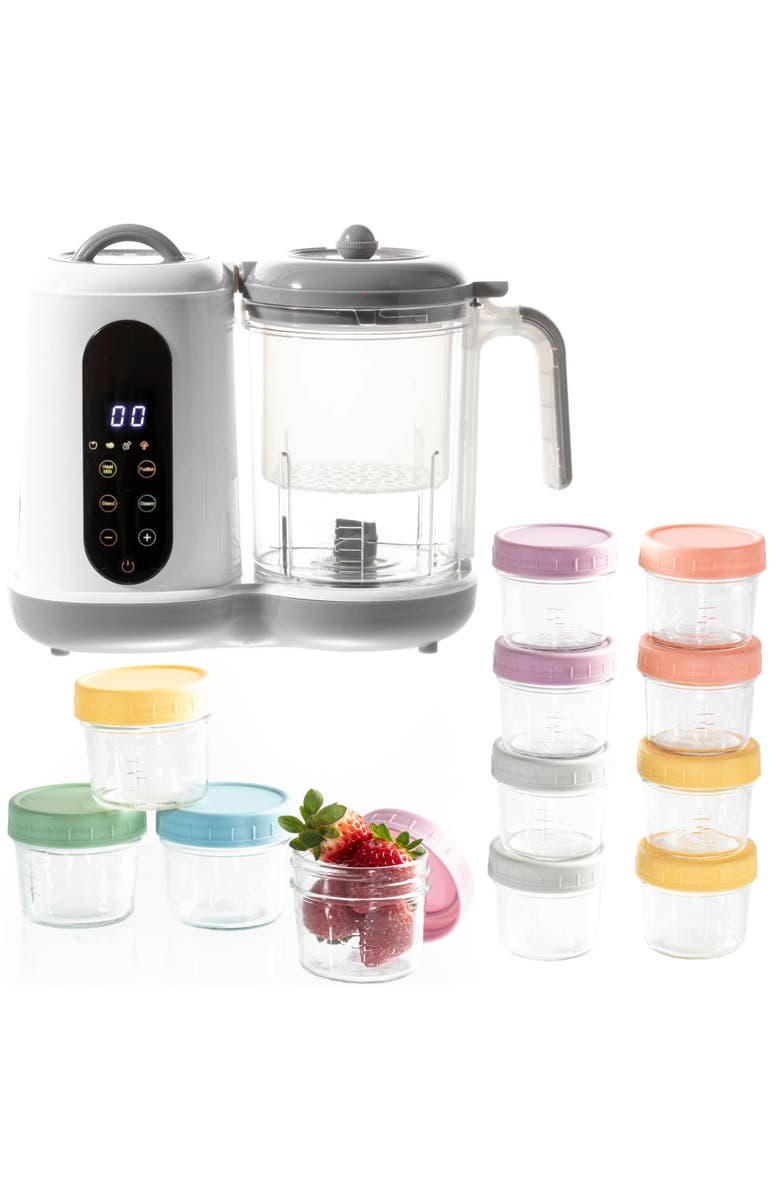Sperric Glass Baby Food Storage Jars with Compact Baby Food Steamer and Blender Set, Main, color, White