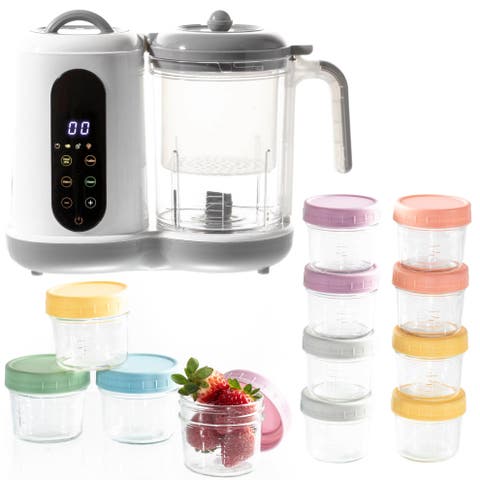 Glass Baby Food Storage Jars with Compact Baby Food Steamer and Blender Set
