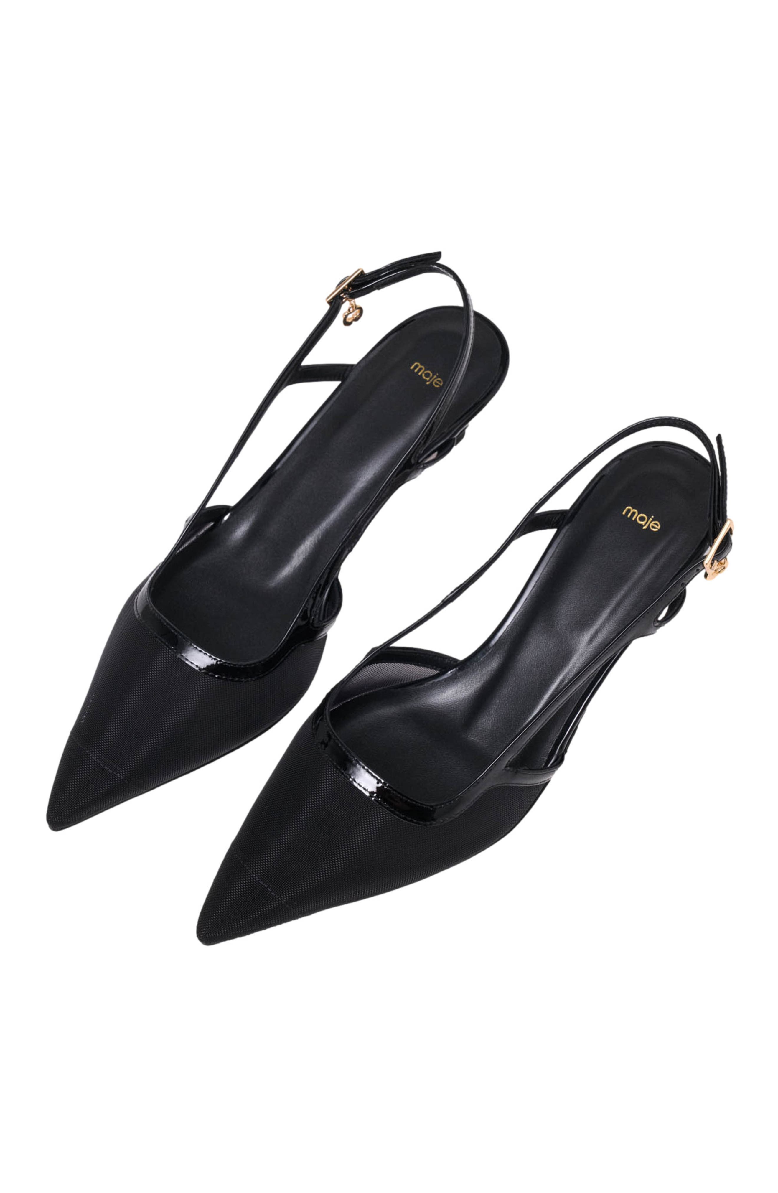 Leather and mesh slingbacks, Alternate, color, Black