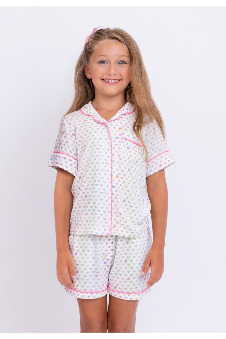 Multicolor Heart Print Short Sleeve Jersey PJ, Alternate, color, White Multi